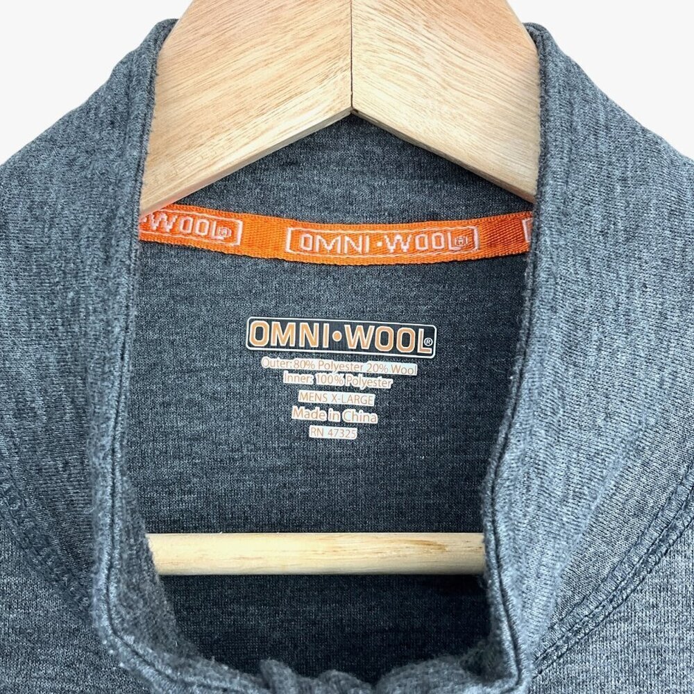 Omni Wool Size XL 1/4 Zip Base Layer Top Gray Long Sleeve Wool Poly Blend - Picture 6 of 8